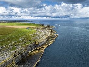 Aerial view of rugged cliffs on the North Sea coast, Wick, County Caithness, Scotland, United