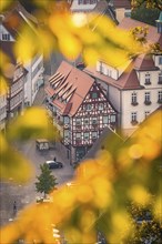 Half-timbered house of the tourist information centre in autumn, Calw, Black Forest, Germany,