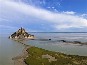 Aerial view, Monastery Island, Mont-Saint-Michel Abbey, Le Mont-Saint-Michel, Mont Saint Michel,