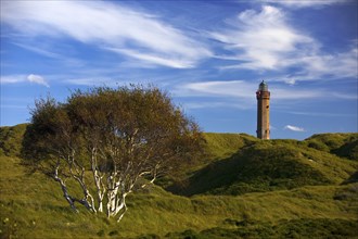 Large Norderney lighthouse in the dune landscape, Norderney Island, East Frisia, Lower Saxony,