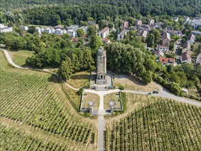 Aerial view of the Bismarck Tower on the Raiteberg in the northern part of the city of Constance,