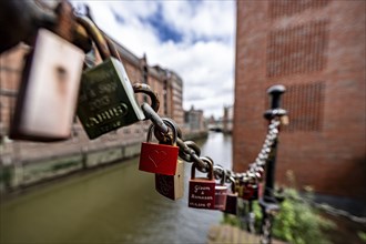 Love locks, Speicherstadt, Hamburg, Germany, Europe