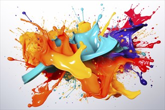 Abstract background of vibrant colorful paint splashes on black background, AI generated