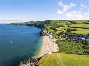 Hallsands North Beach from a drone, Trinity House and South West Coast Path, Hallsands, Devon, UK