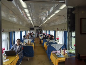 Dining car of the Tibet railway, Tibet, China, Asia