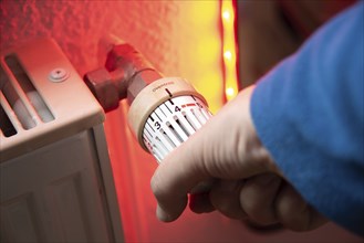 View of a heating thermostat in a flat, Germany, Europe