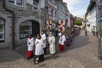 Household procession through the old town of Radolfzell on Lake Constance with the precious relics