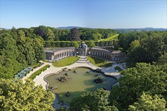 New Palace, orangery with central sun temple, circular buildings on both sides with arcade tract