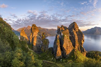 Rock formation Finnesjura in the evening light, Finnesfjellet mountain, Finnes, Helgeland coast,