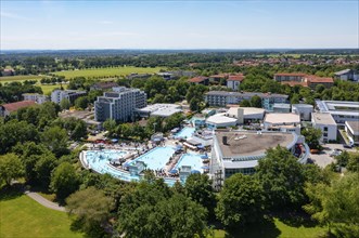 Drone shot, spa park with Europa Therme, Bad Füssing, Lower Bavaria, Bavaria, Germany, Europe