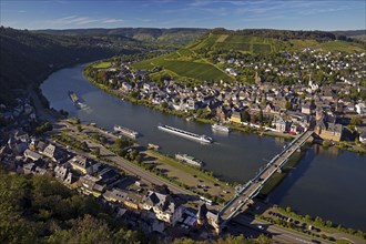 Elevated view of the Moselle, Traben-Trarbach, Middle Moselle, Rhineland-Palatinate, Germany,