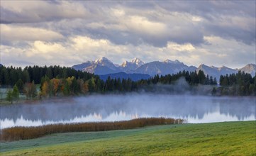 Hegratsrieder See near Füssen, storm clouds, AllgÃ¤u Alps, AllgÃ¤u, Bavaria, Germany, Europe