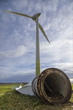 Storm damage, broken wind turbine, Colmitz, Saxony, Germany, Europe