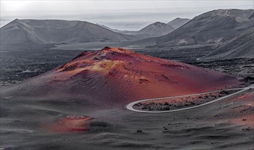 Volcanic landscape of the Fire Mountains, Montanas del Fuego, Timanfaya National Park, Lanzarote,