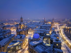 Dresden Old Town at night in winter, Dresden, Saxony, Germany, Europe