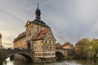 Upper Bridge, Old Town Hall, Regnitz, historic old town, Bamberg, Lower Franconia, Bavaria,