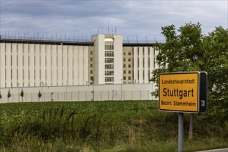 Stammheim Prison, JVA, exterior view of the maximum security prison with prison wall, Stammheim