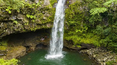 Aerial of the Tavoro Falls, Bouma National Park, Taveuni, Fiji, South Pacific, Oceania