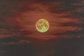 Full moon, supermoon, blood moon behind clouds, Baden-Württemberg, Germany, Europe