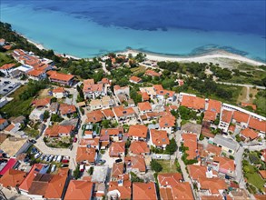 Aerial view, Afytos, Afitos, Athitos, Kassandra Peninsula, Chalkidiki, Greece, Europe