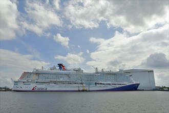 Cruise ship Carnival Jubilee in front of the building dock of Meyer Werft, new building, Papenburg,