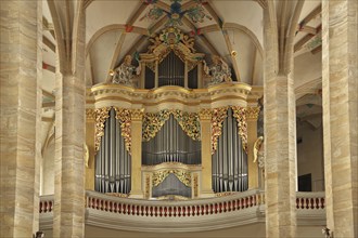 Gottfried Silbermann organ in St. Mary's Cathedral, Romanesque, interior view, gallery, Silbermann