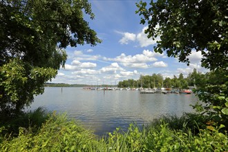 Lake Brombach, sailing boats in the sailing harbour, marina, Franconian Lake District, Middle