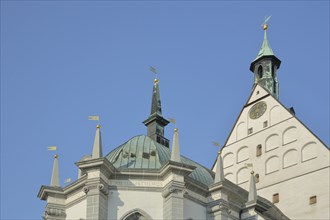 Spire and gable with decorations from the Romanesque Cathedral of St. Mary, roof, Freiberg, Saxony,