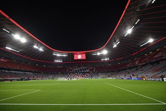 CL, Champions League evening, Allianz Arena, interior, scoreboard, grass, empty, Munich, Bayern,