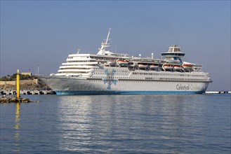 Celestyal Olympia, cruise ship of the Cypriot Celestyal Cruises, length 214 metres. Cruise harbour