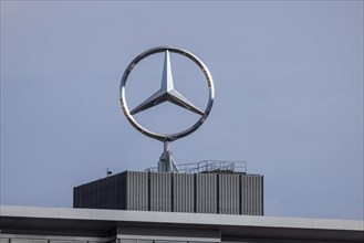 Mercedes star at the Mercedes Benz Group headquarters in Untertürkheim, Stuttgart,