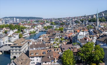 View over the old town of Zurich with the river Limmat, from the tower of the Grossmünster, Zurich