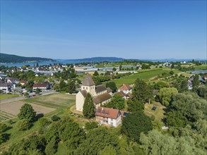 Aerial view of Reichenau Island with St. George's Church, Oberzell, Reichenau, UNESCO World