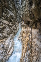 Hiking trail through the Höllentalklamm, near Garmisch-Partenkirchen, Werdenfelser Land, Upper