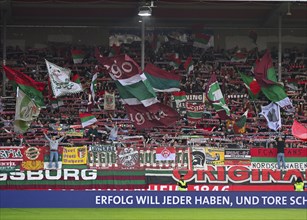 Fan block FC Augsburg FCA, Voith Arena, Heidenheim, Baden-Württemberg, Germany, Europe