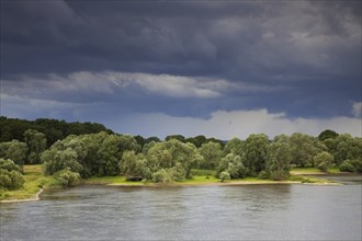 Thunderstorm over the UNESCO Elbe River Landscape biosphere reserve in summer, Lower Saxony,