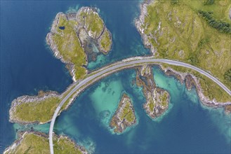 Road over small islands, archipelago islands, Heroy island, Helgeland coast, Nordland, Norway,