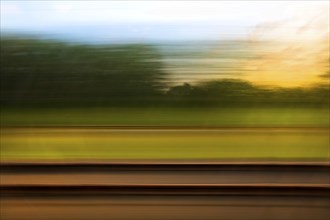 Long exposure from a moving train, Hannoversch Münden, Lower Saxony, Germany, Europe