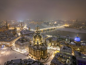 Dresden Old Town at night in winter, Dresden, Saxony, Germany, Europe