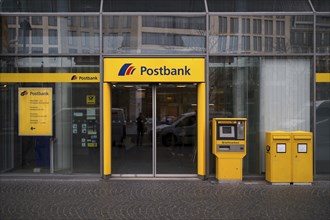 Deutsche Post, post office, Postbank, stamp vending machine, letterbox, logo, Old Town, Frankfurt