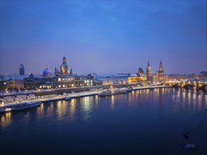 Dresden Old Town at night in winter, Dresden, Saxony, Germany, Europe