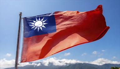 The flag of Taiwan flutters in the wind