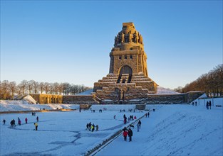 Monument to the Battle of the Nations on a winter's day with snow, Leipzig, Saxony, Germany, Europe