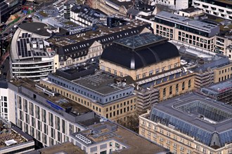 View from the observation deck of the Maintower onto the stock exchange, Frankfurt am Main, Hesse,