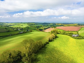 Fields and Farms from a drone, Devon, England, United Kingdom, Europe