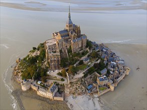 Aerial view, Monastery Island, Mont-Saint-Michel Abbey, Le Mont-Saint-Michel, Mont Saint Michel,