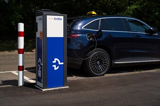 Mercedes-Benz E-Taxi at charging station EnBW for electric cars, electric charging station,