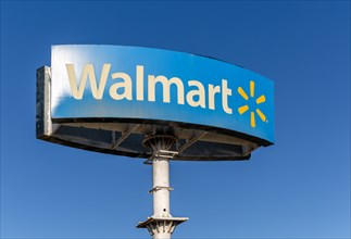 Walmart sign against blue sky, Campeche city, Campeche State, Mexico, Central America