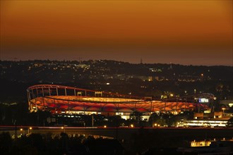 MHPArena, MHP Arena, shines for the first time with the new membrane lighting in red for the 130th