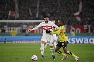 Deniz Undav VfB Stuttgart (26) against Jamie Bynoe-Gittens Borussia Dortmund BVB (43) DFB Cup,